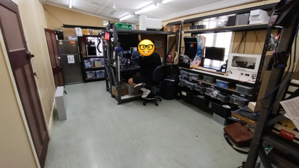 The Workshop at Gold Coast TechSpace with workbenches and shelving along the walls